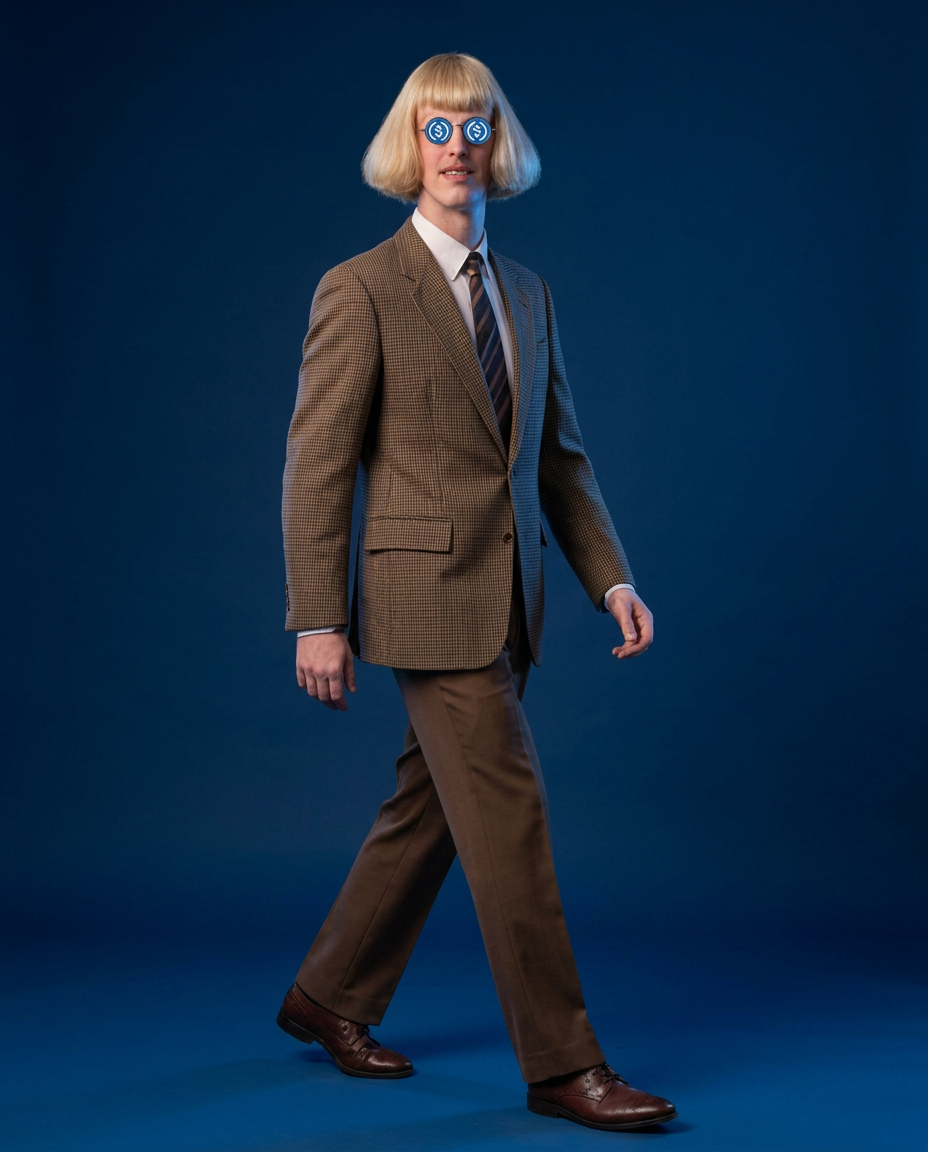 Jean Phil on the move wearing blue USDC-style glasses