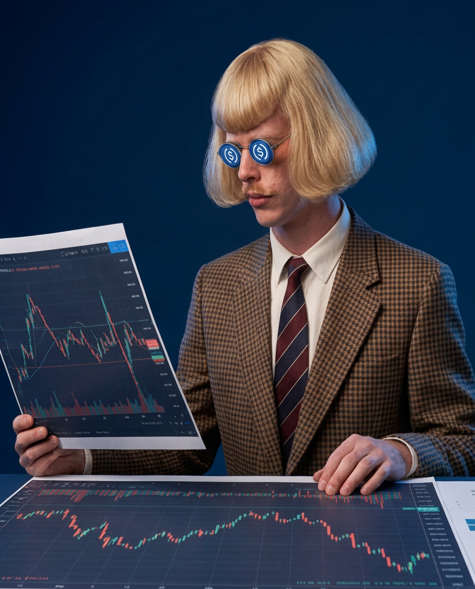 Jean Phil market watch wearing blue USDC-style glasses