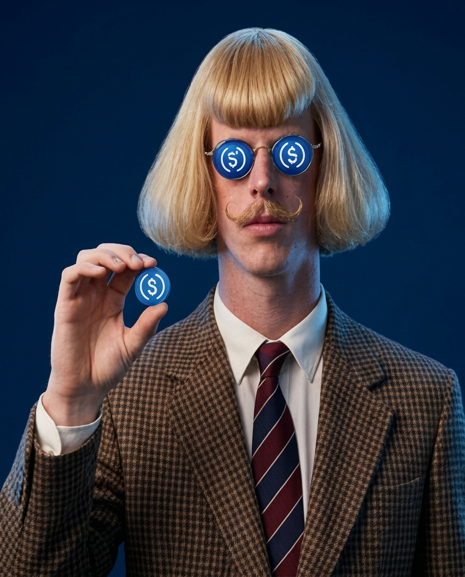 Jean Phil the symbol wearing blue USDC-style glasses